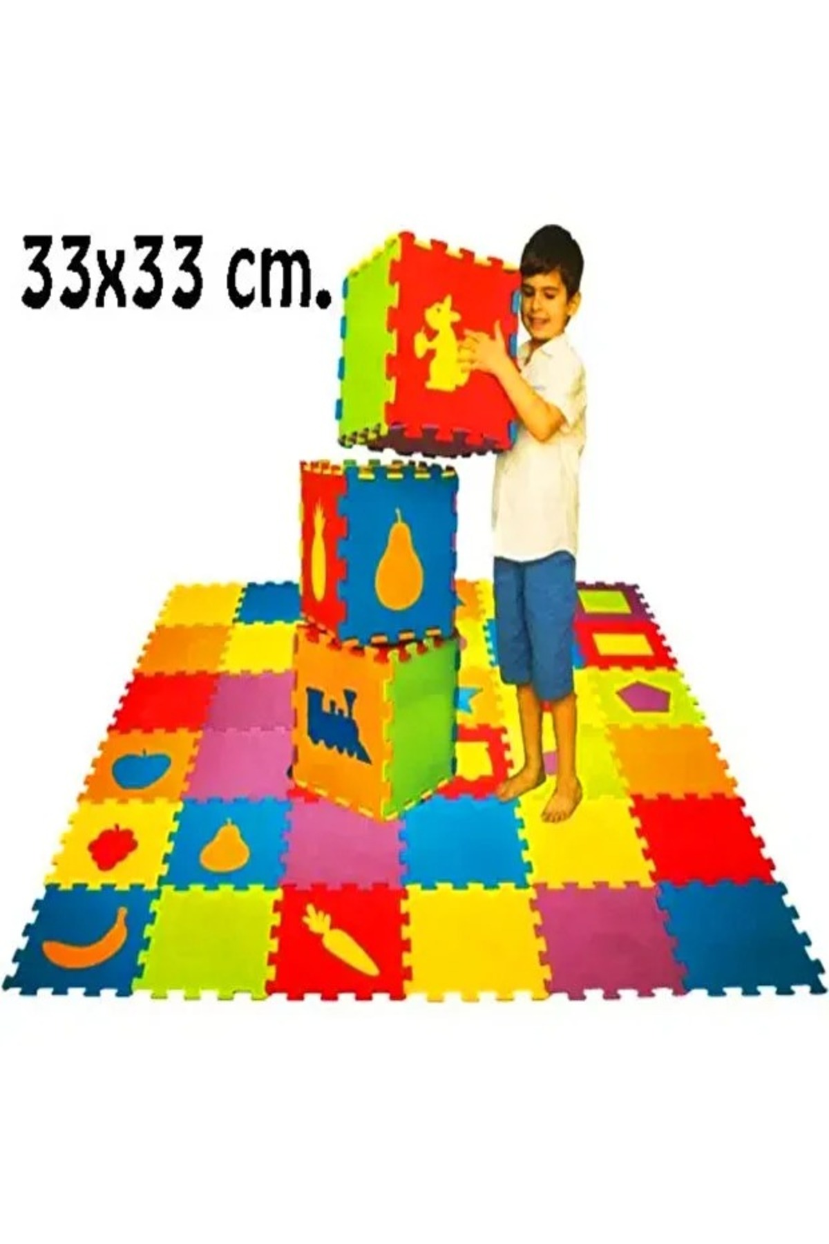 BebeMango 9 Parça Büyük Boy Sünger Yapılı Oyun Karosu Yer Matı Puzzle Yapboz-Geometrik Şekiller fotoğrafı 3 (önizleme)