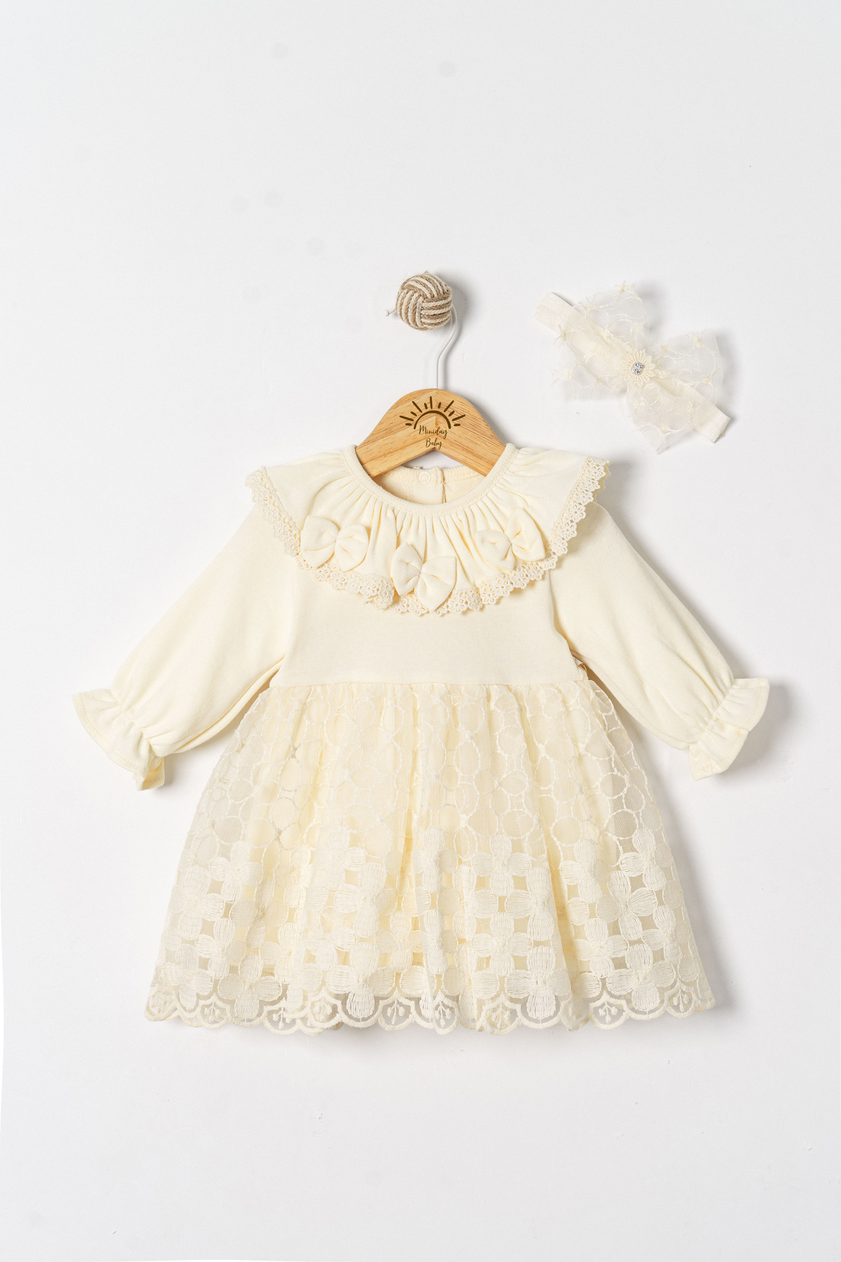 Miniday Baby Kız Bebek Mevlütlük Elbise Bandanalı Dantelli ELB1072 fotoğrafı 2 (önizleme)