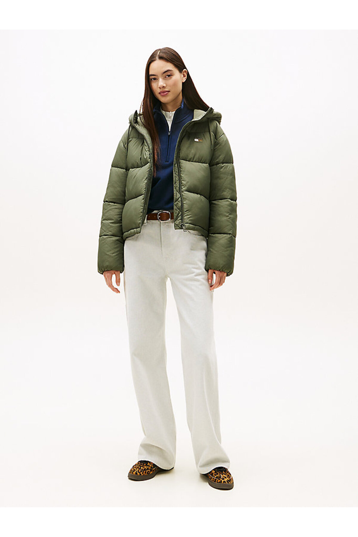 Tommy Hilfiger  Kadın Yeşil Şişme Ceket - Görsel 3
