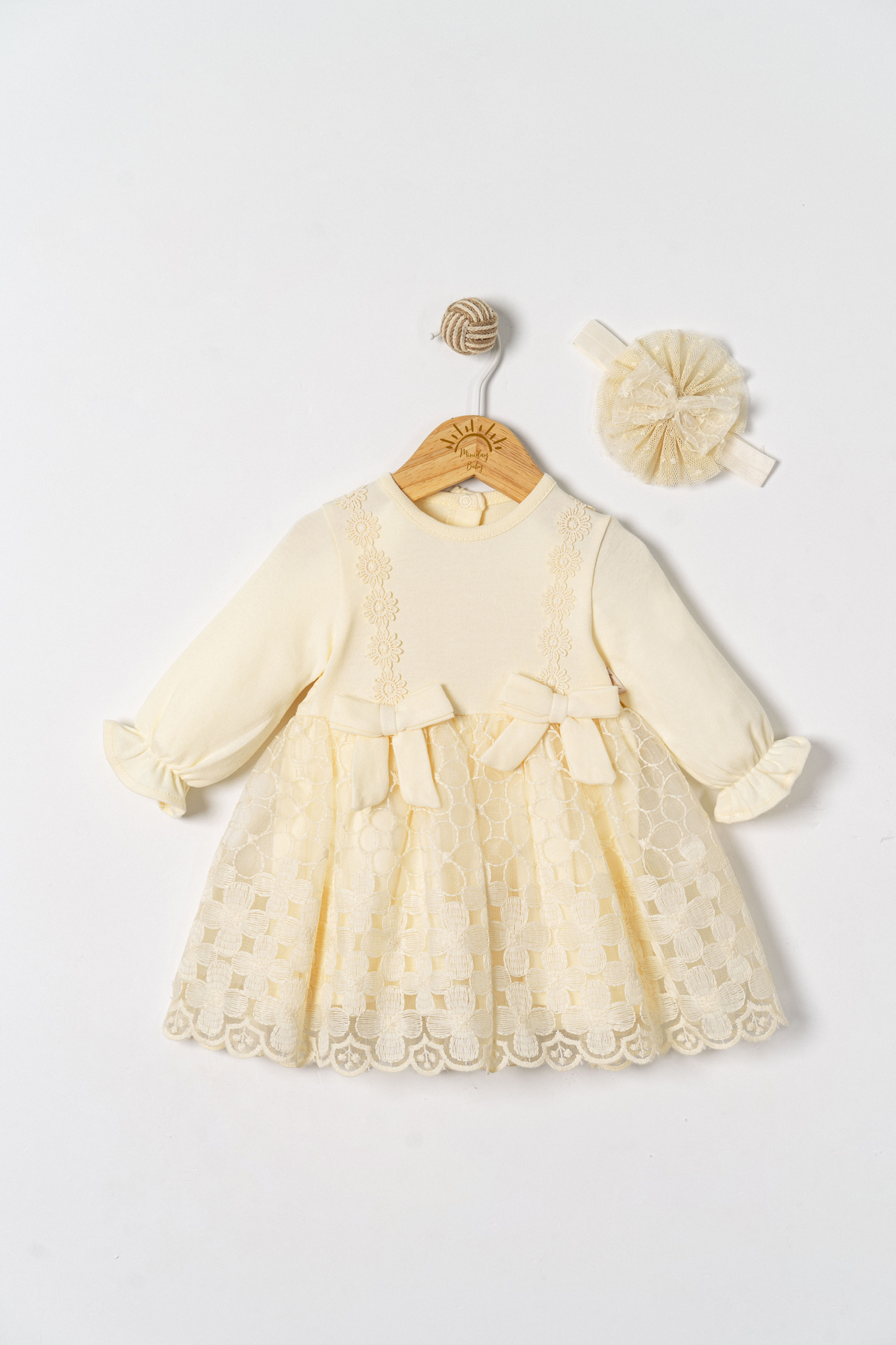 Miniday Baby Kız Bebek Mevlütlük Elbise Dantelli Bandanalı ELB1071 fotoğrafı 2 (önizleme)