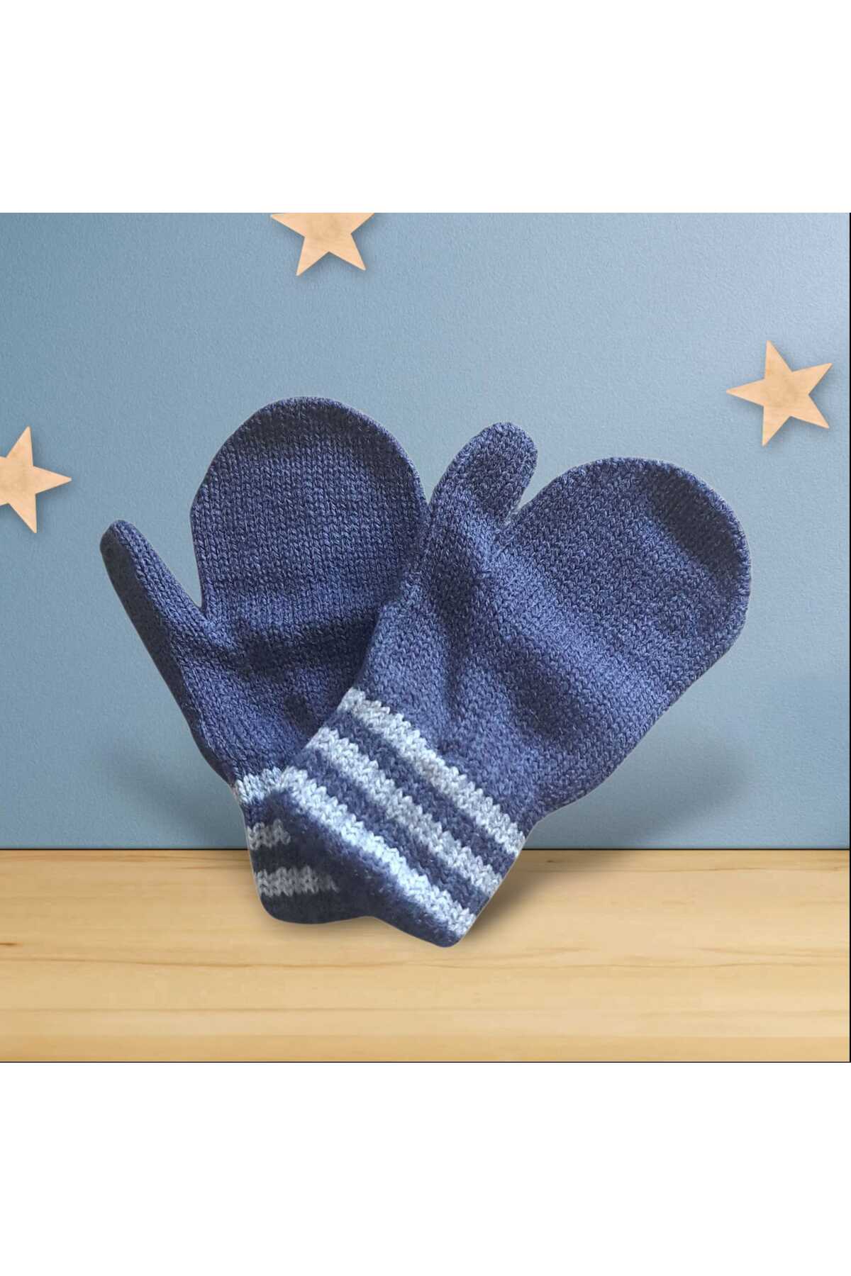 eleven market Parmaksız Erkek Bebe Eldiveni Mavi Örgü Eldiven 0-3 Yaş fotoğrafı 2 (önizleme)