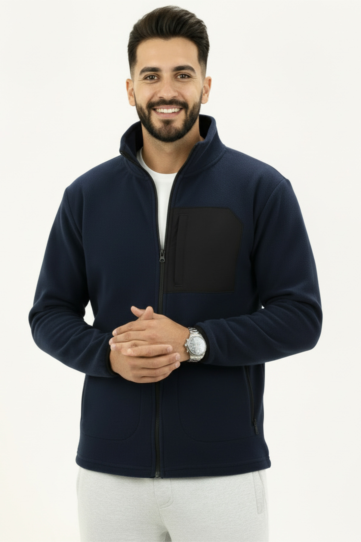 Veleno  Lacivert Erkek Softshell Anti Peeling Polar Ceket 3 Cepli Tam Fermuarlı Ön Parça Detaylı - Görsel 2