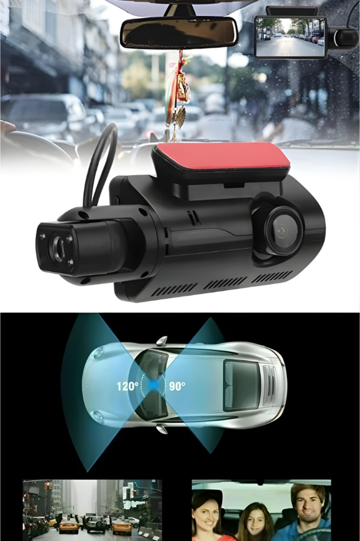 MyTechCat ® Araç İçi & Dışı Çift Lensli WiFi Kamera - 1080P HD,Gece Görüşlü, G-Sensörlü DVR Dashcam