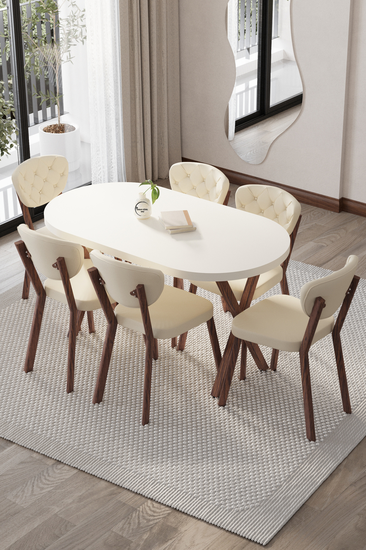 BY ORHAN GÜZEL ELMA AVANGARDE MUTFAK MASA FİLM KAPLAMALI 6 KİŞİLİK