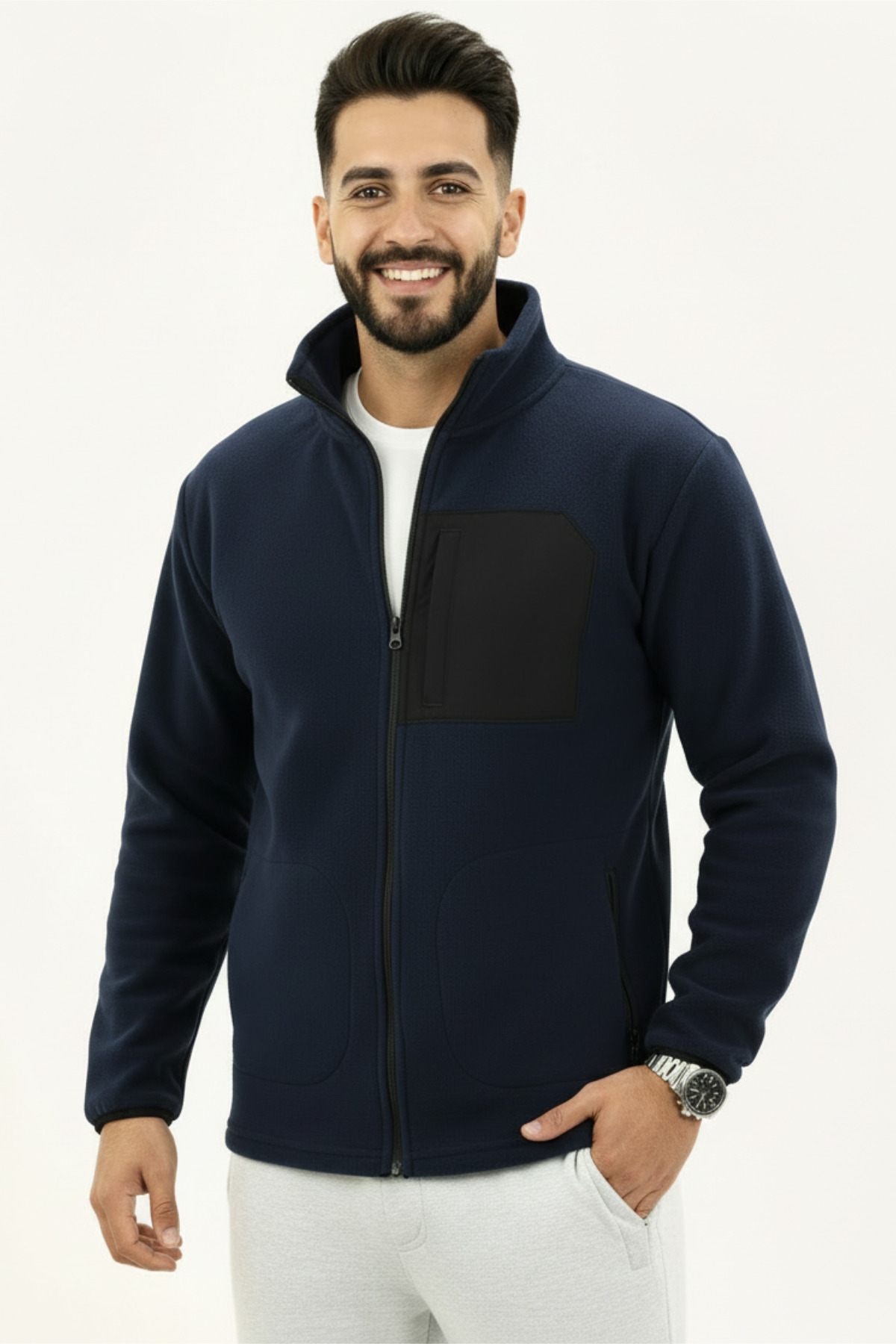 Veleno  Lacivert Erkek Softshell Anti Peeling Polar Ceket 3 Cepli Tam Fermuarlı Ön Parça Detaylı