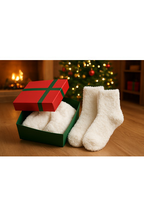 Perili Kadın Peluş Uyku Çorabı Termal Etkili Beyaz-Hediye Paketli– Extra Yumuşak
