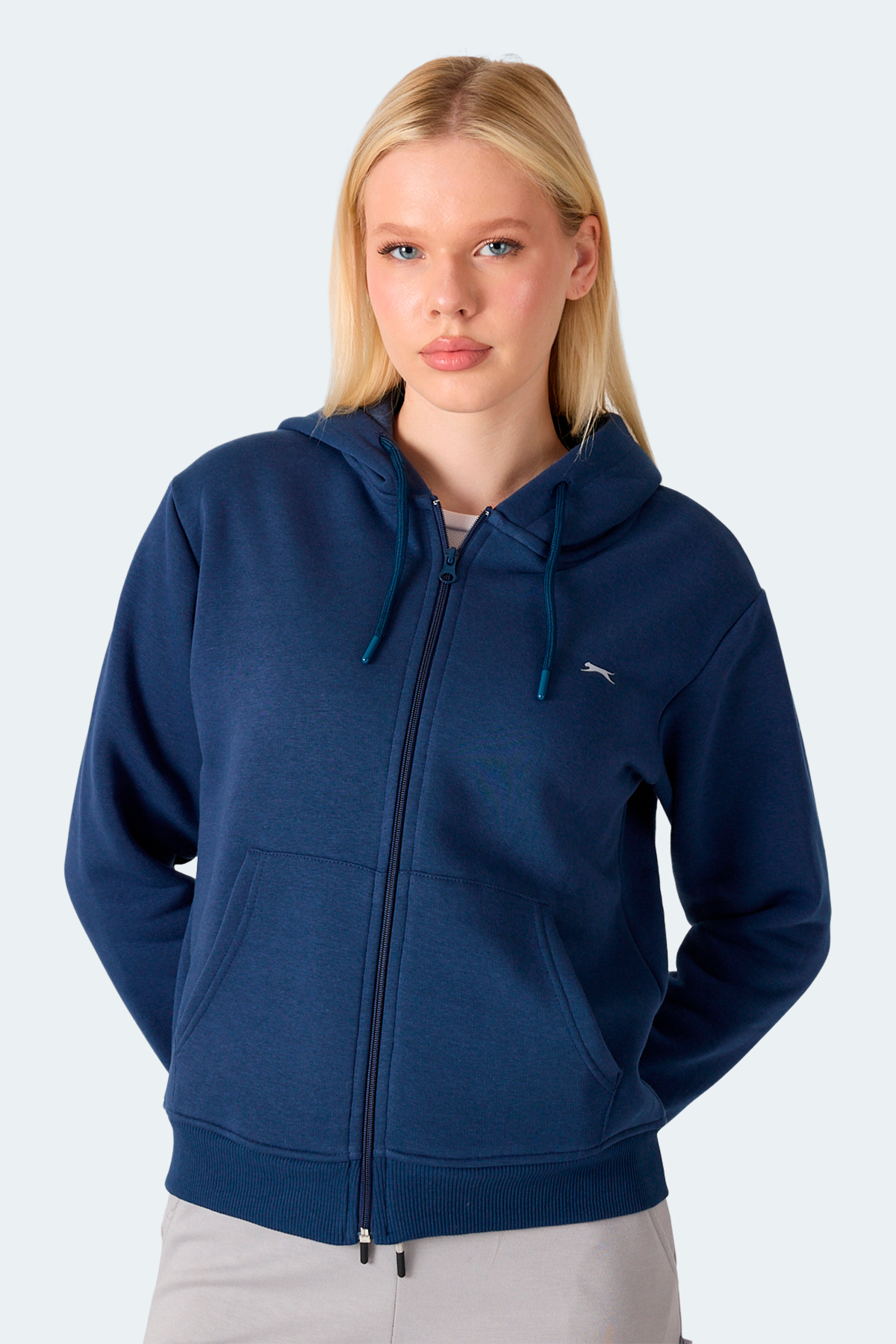Slazenger MILIO I Kadın Fermuarlı Kapüşonlu Cepli Lacivert Sweatshırt