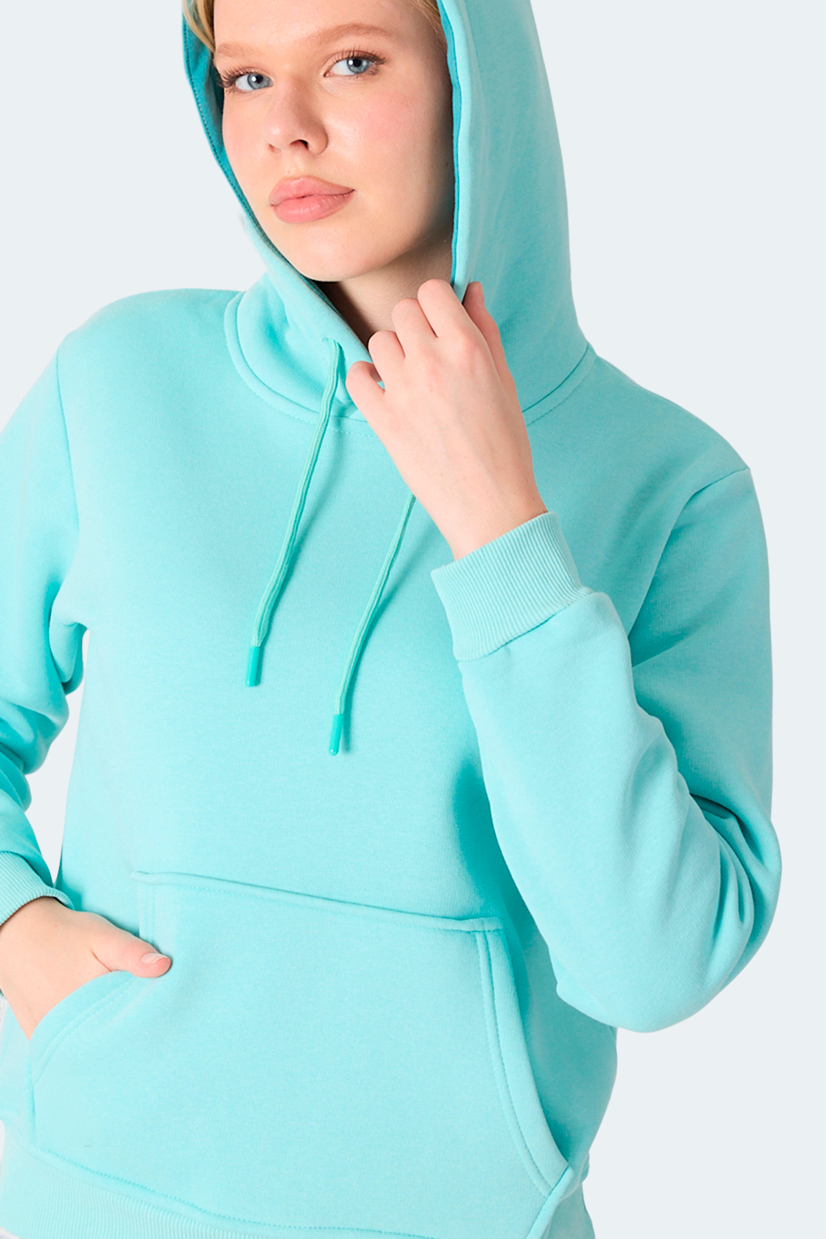 Slazenger MISTY I Kadın Kapüşonlu Turkuaz Sweatshırt görsel 2