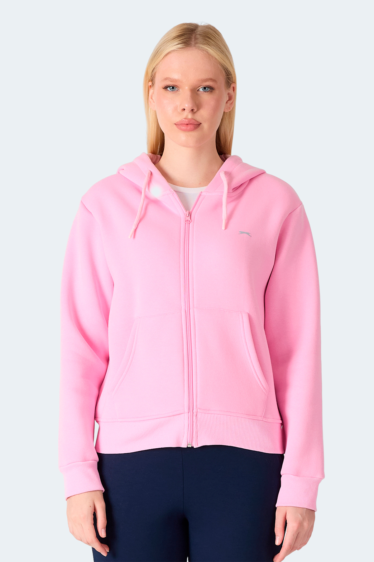Slazenger MILIO I Kadın Fermuarlı Kapüşonlu Cepli Pembe Sweatshırt