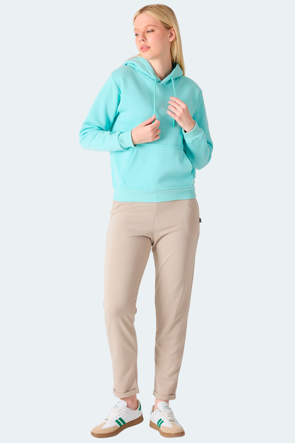 Slazenger MISTY I Kadın Kapüşonlu Turkuaz Sweatshırt görsel 7