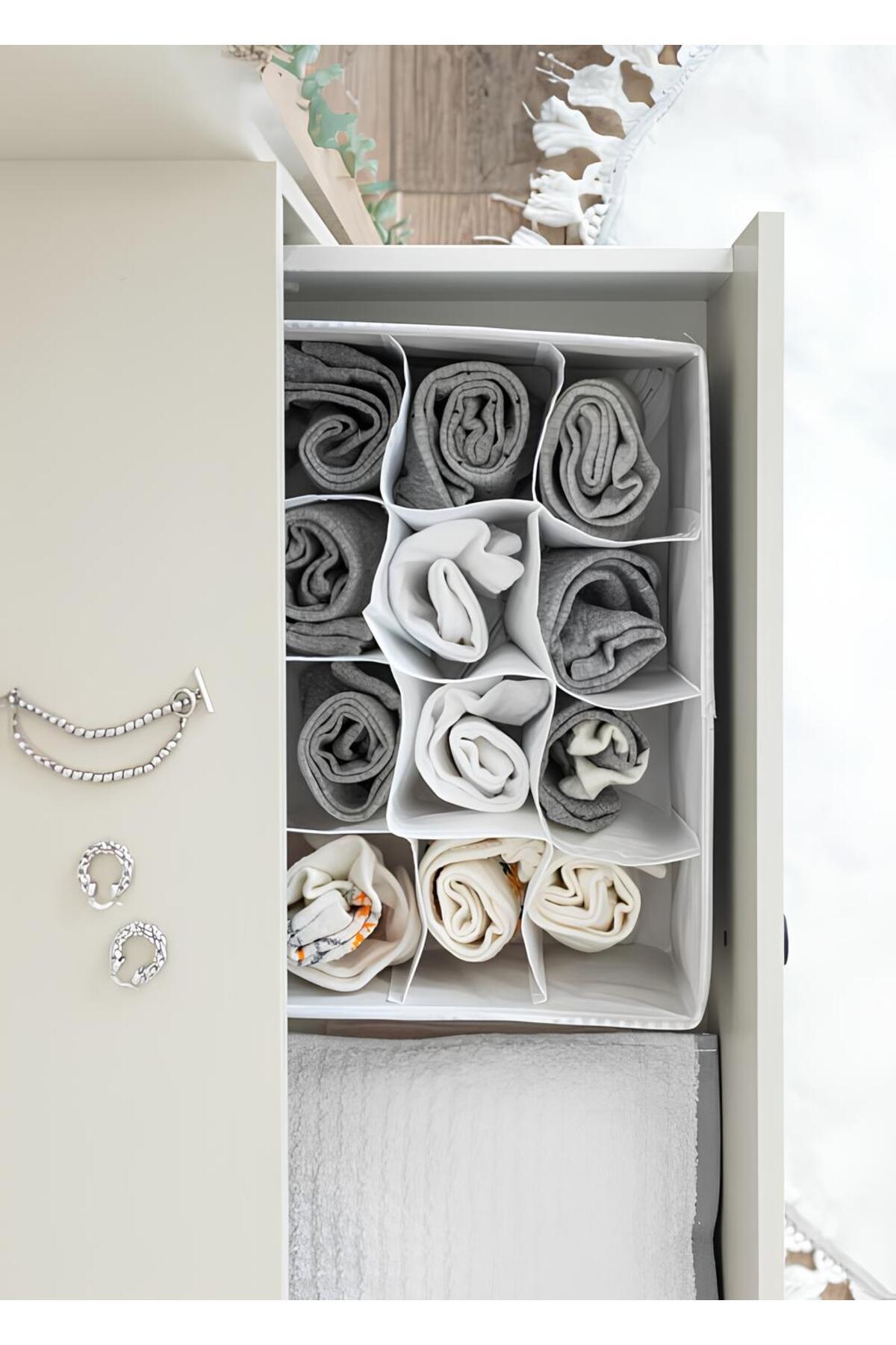 Mikasso 12 Bölmeli Çekmece Düzenleyici Organizer | Çok Amaçlı Gardırop İçi Çorap, İç Çamaşırı, Takı Kutusu K fotoğrafı 5 (önizleme)