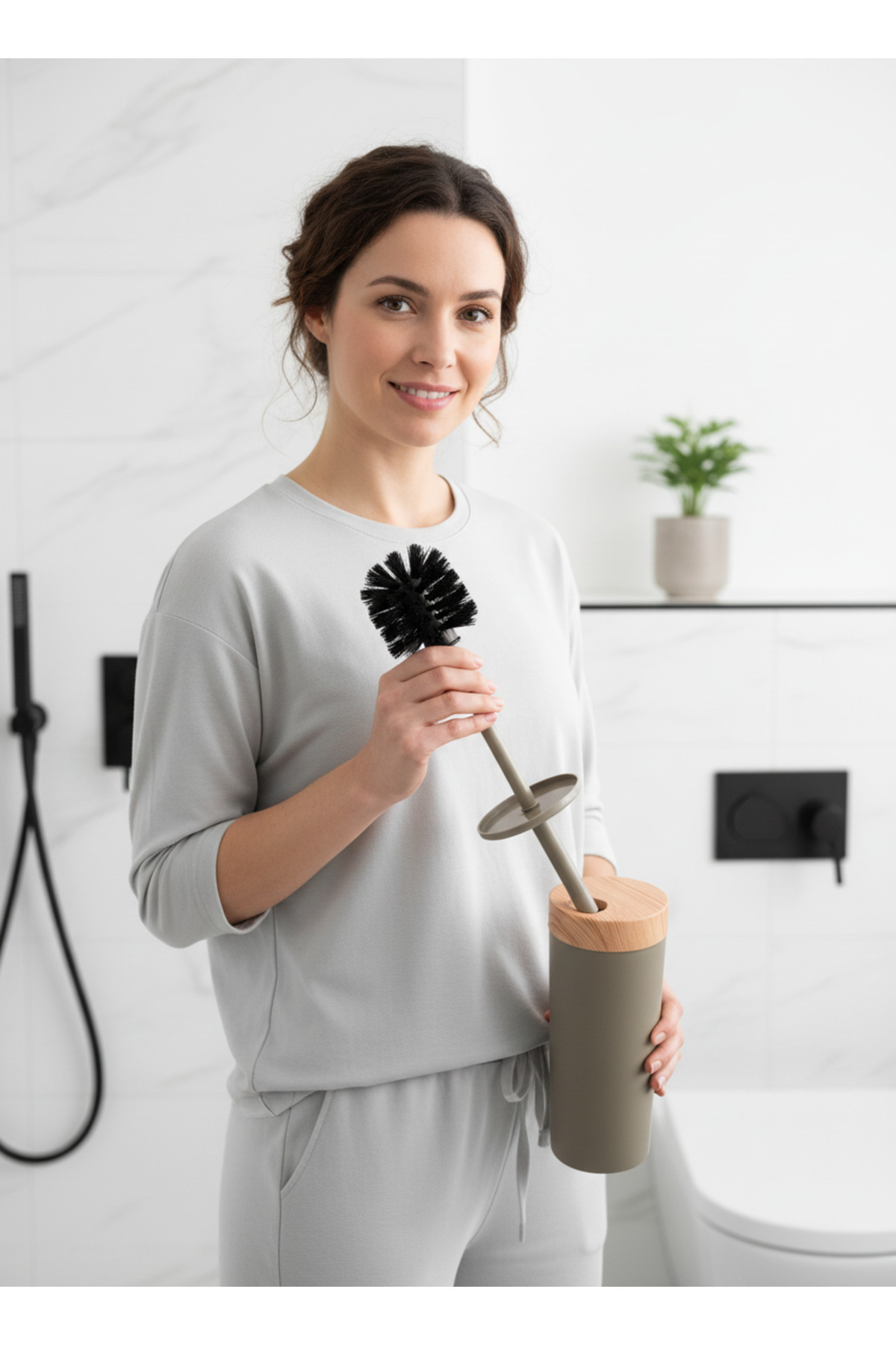 Hagen Premium Özel Üretim Ahşap Görünümlü Tuvalet Fırçası Wc Temizlik Fırçası Kaliteli Sert Fırçalı