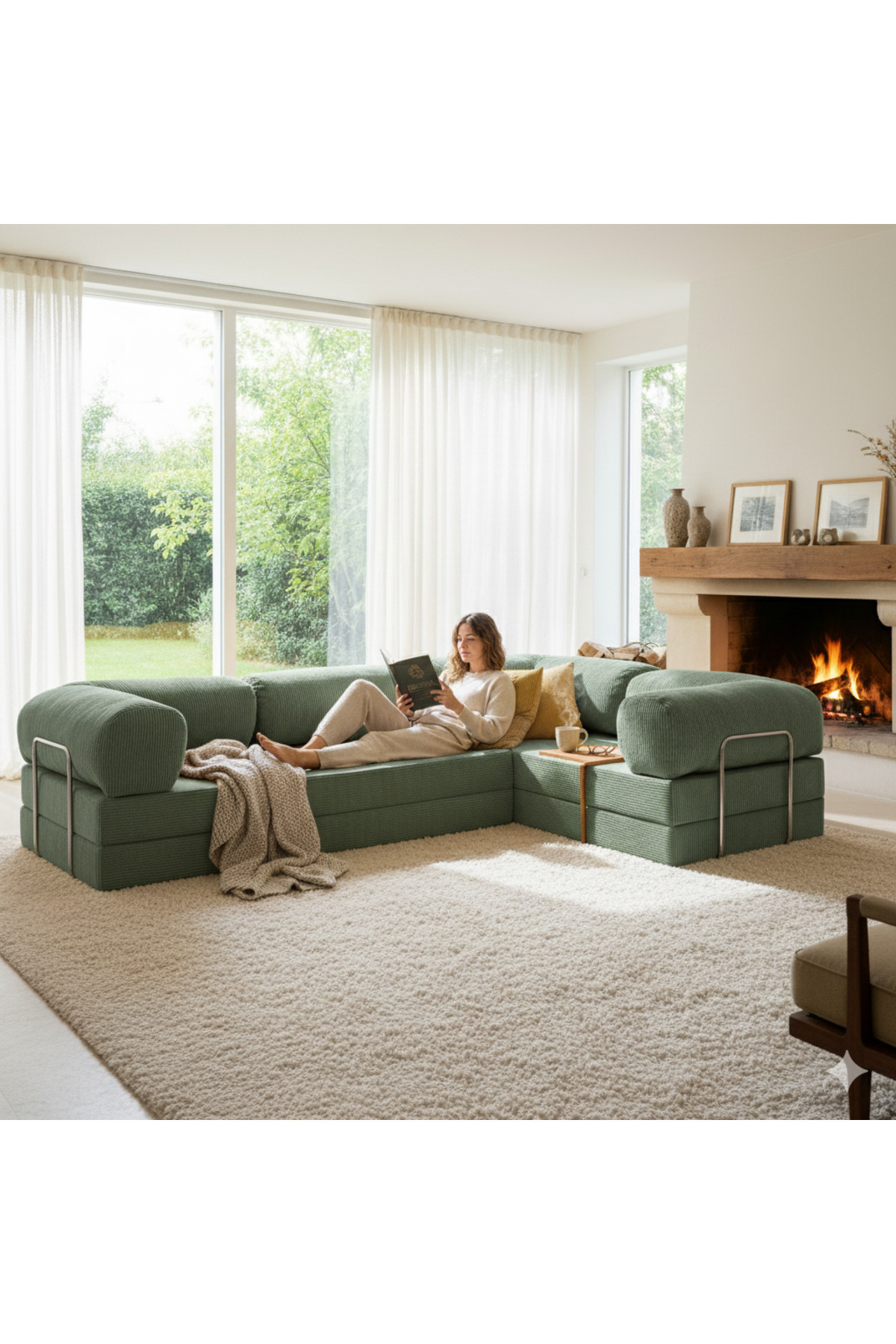 DECHOME 300X200 Kapali Köşe | KOŞE Koltuk | Yıkanabilir | Çok Fonksiyonlu Yer Yatağıyeny Fitilli | Demirli