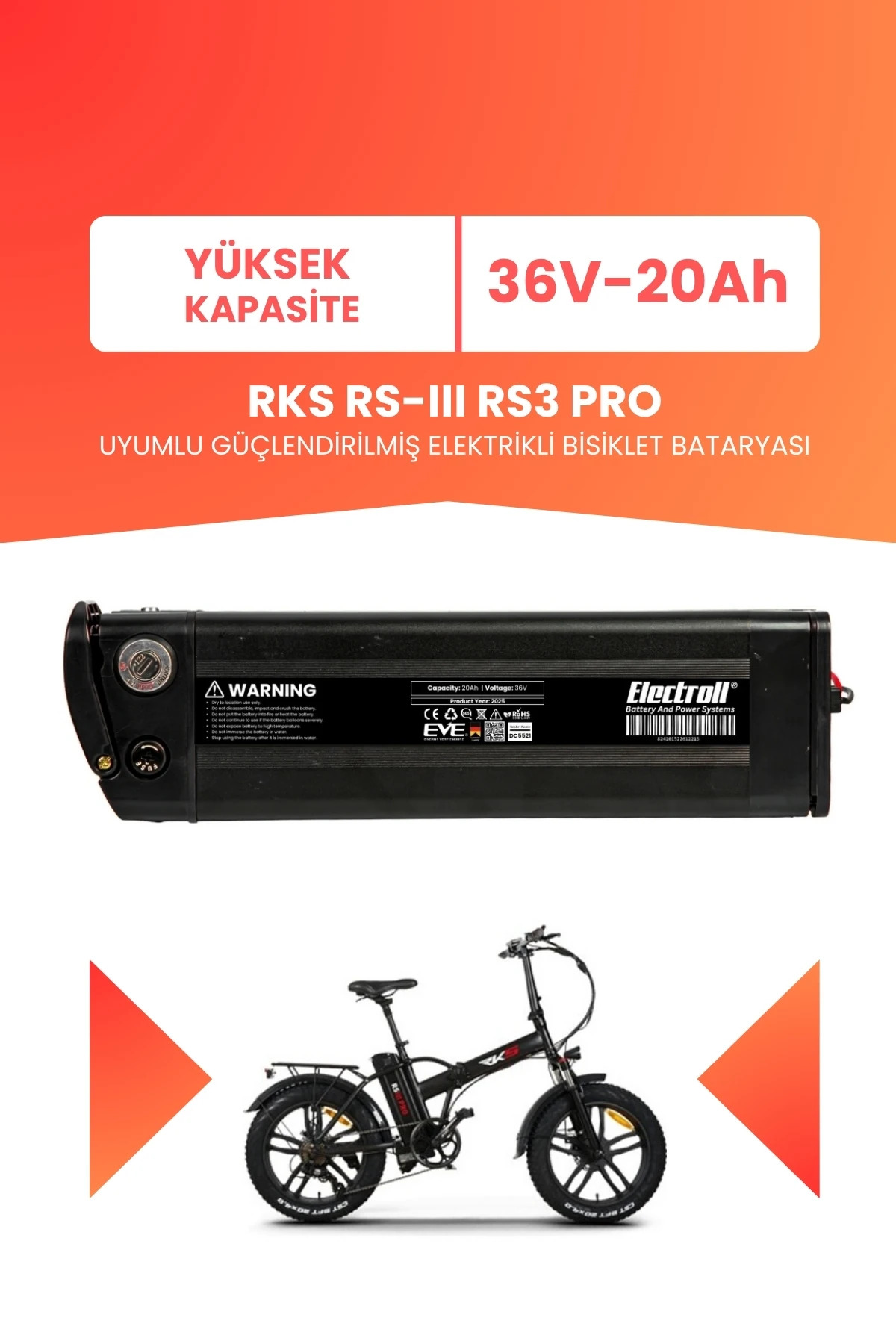 33 Rks ELECTROLL RKS RS-III RS3 PRO Uyumlu 36V 20Ah (Yüksek Kapasite ...