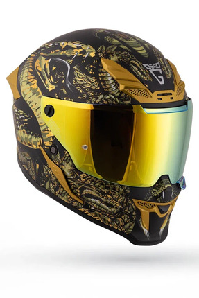 DeadG Inferno Mythology Mat Siyah-Sarı Güneş Vizörlü Kask