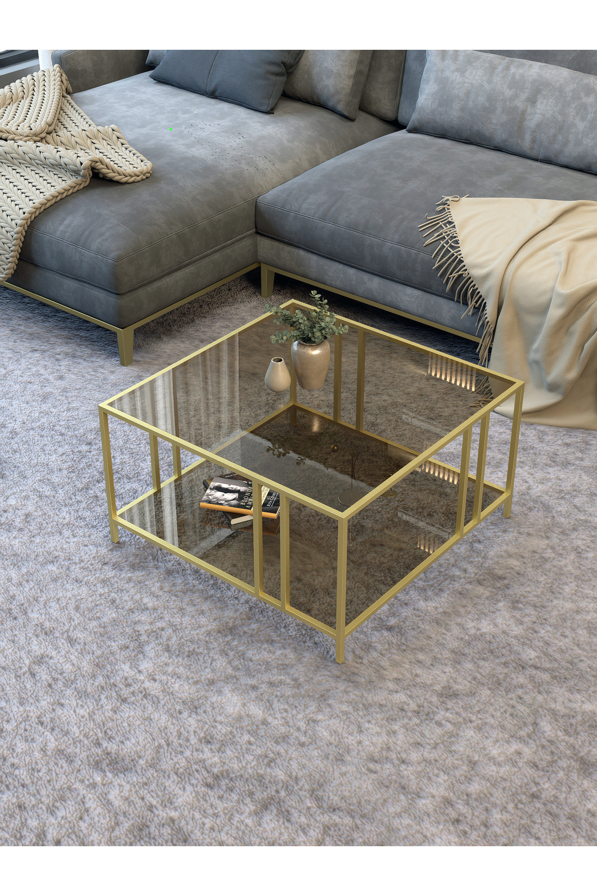 Baku Matte Gold (Gold Aged) Coffee Table Tempered Bronze Glass