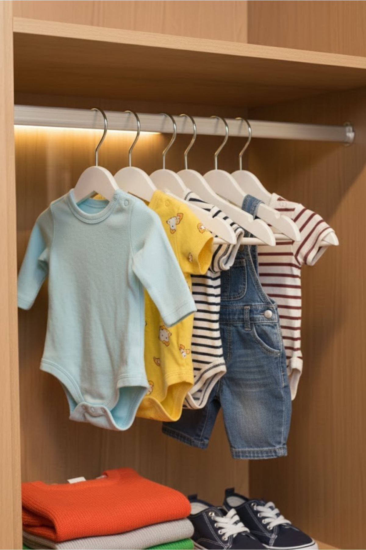 Orvila 12 Adet - Bebek ve Çocuk Boy Ahşap Görünümlü Plastik A Kalite Elbise Askısı Tshirt Pantolon Askı fotoğrafı 4 (önizleme)