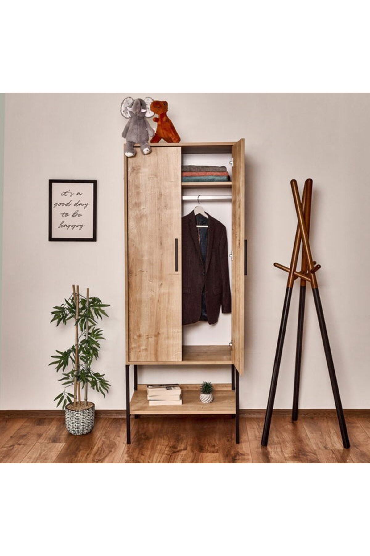 Just Home Dora 2 Kapaklı Vestiyer Dolap - Safir Meşe - 187x45x70