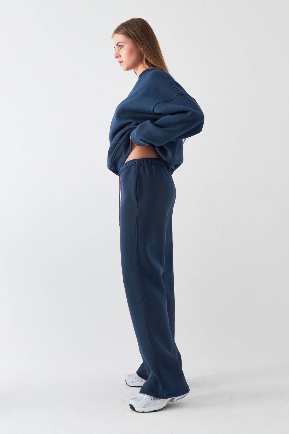 Unisex Oversize Eşofman Takımı Basic Marine – Bisiklet Yaka, Bol Paça, 3 İplik Şardonlu Polar — رنگارنگ PRA-13143858-547516 — تصویر 5 از 7