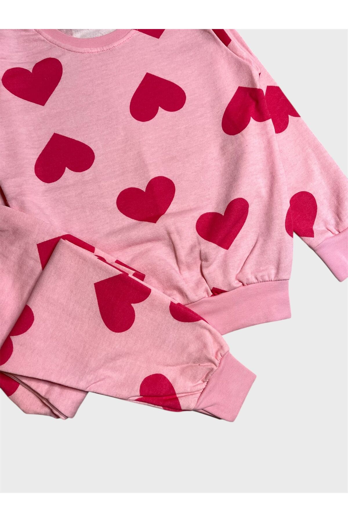 Genel Markalar Kız Çocuk Pamuklu Şardonlu Pembe Kalp Desenli Uzun Kollu Kışlık Pijama Takımı fotoğrafı 4 (önizleme)