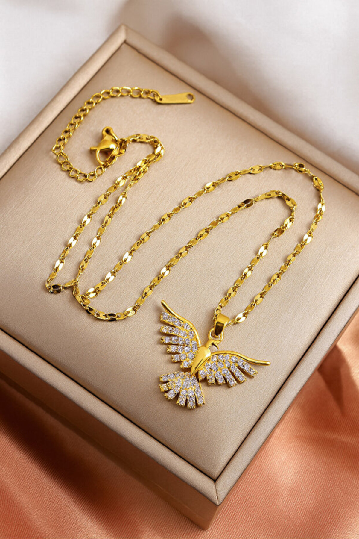 Si moda Zirkon Taşlı Anka Kuşu Gold Kadın Kolye