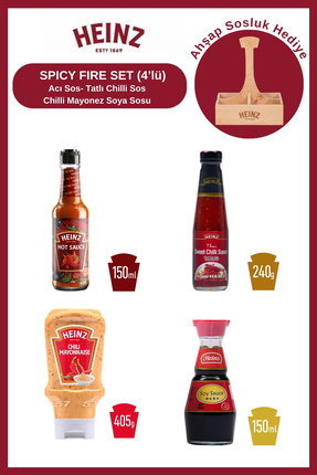 Heinz SPICY FIRE SET (4’lü)-Acı Sos-Tatlı Chili Sos-Chili Mayonez-Soya Sosu