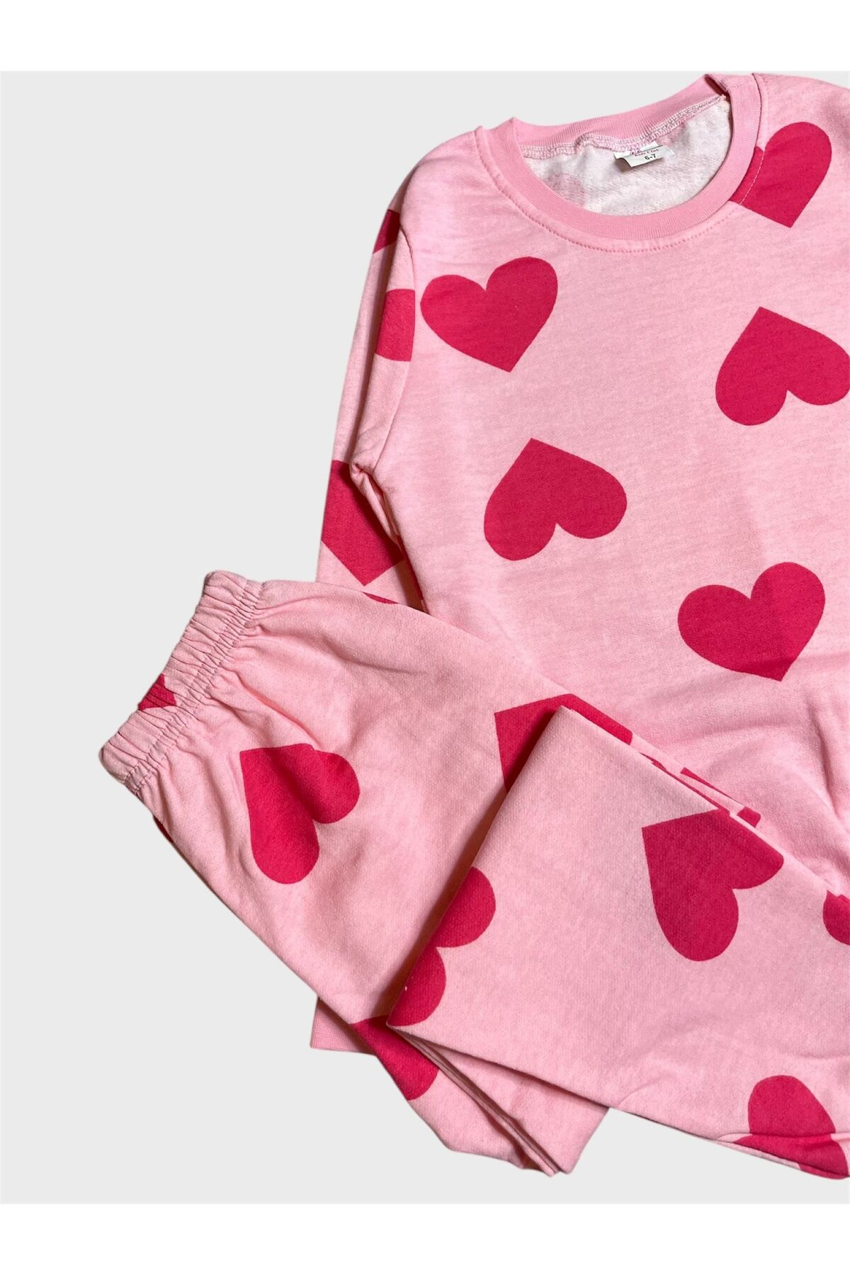 Genel Markalar Kız Çocuk Pamuklu Şardonlu Pembe Kalp Desenli Uzun Kollu Kışlık Pijama Takımı fotoğrafı 3 (önizleme)