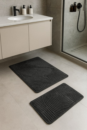 Geus Halı Banyo Paspas Seti 2'li Antrasit Yumuşak Kaymaz Taban Yıkanabilir Le...