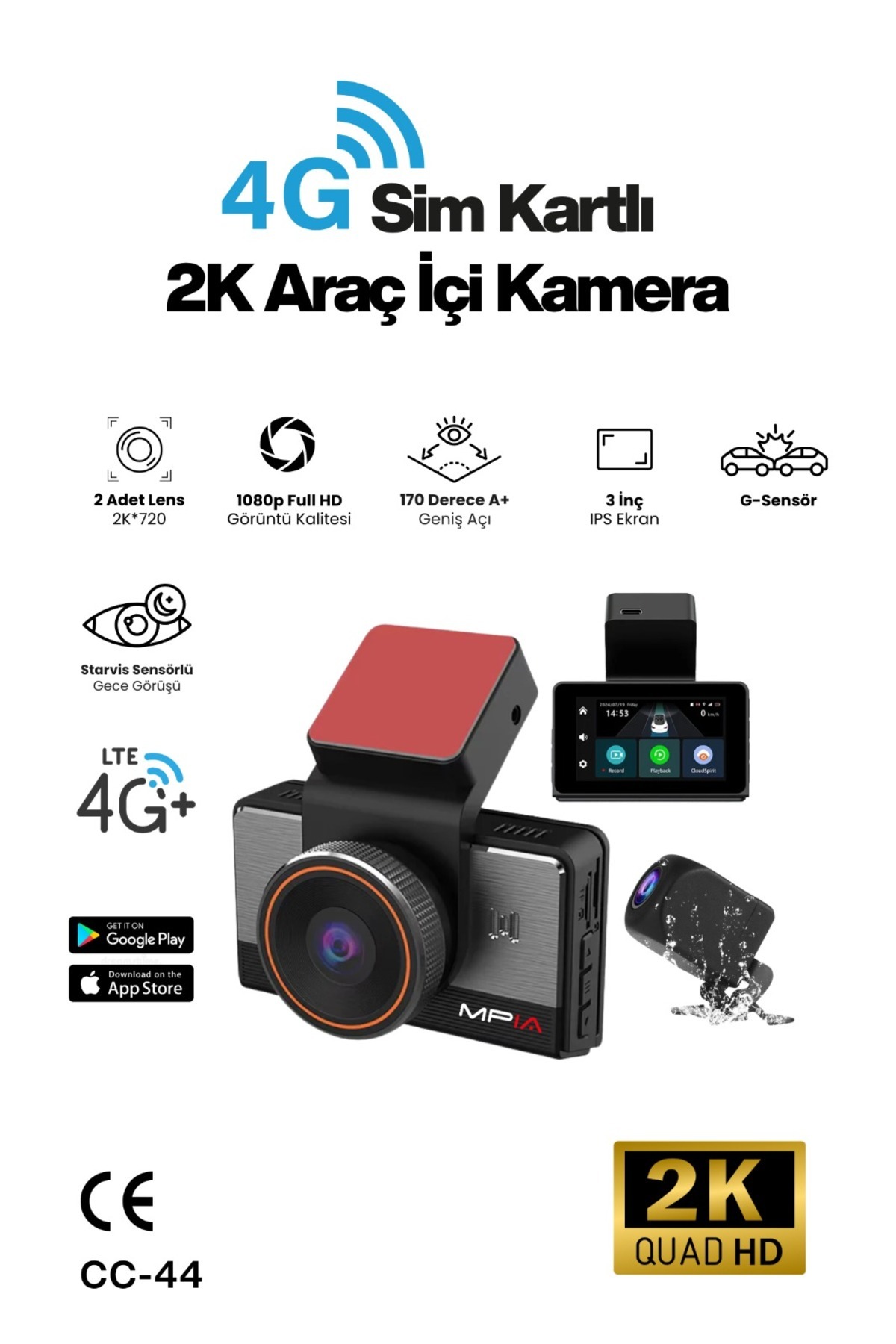 MPIA 2K Uzaktan İzlemeli Ticari Yönetmelik Uyumlu Sim Kartlı Gece Görüşlü Gps Takipli Araç Kamerası