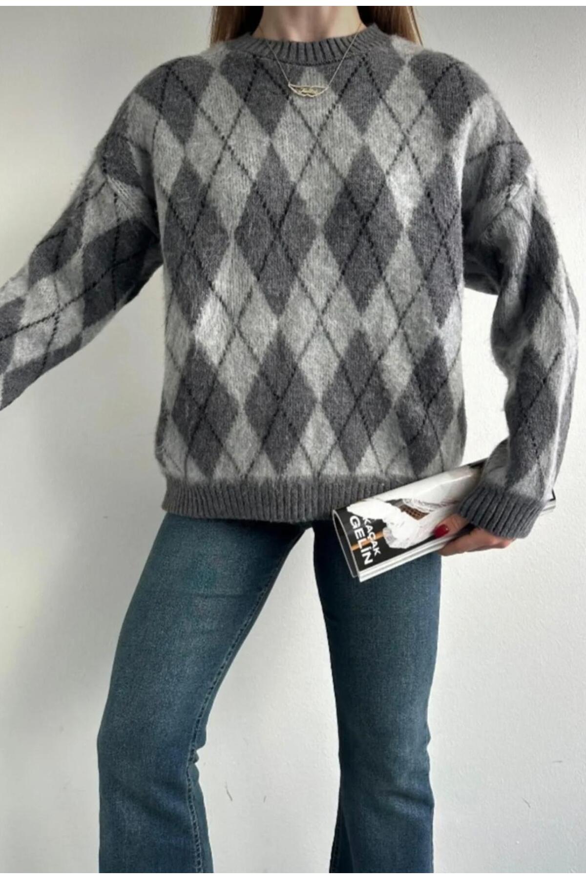 DAĞON'S  DGN'S ÖZEL BAKLAVA DESEN KADIN TRİKO ŞARDONLU KAZAK - Görsel 2