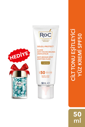 Roc Ton Eşitleyici Leke Karşıtı Yüz Kremi SPF50 50 ml + Hyalüronik Asit Kapsü...