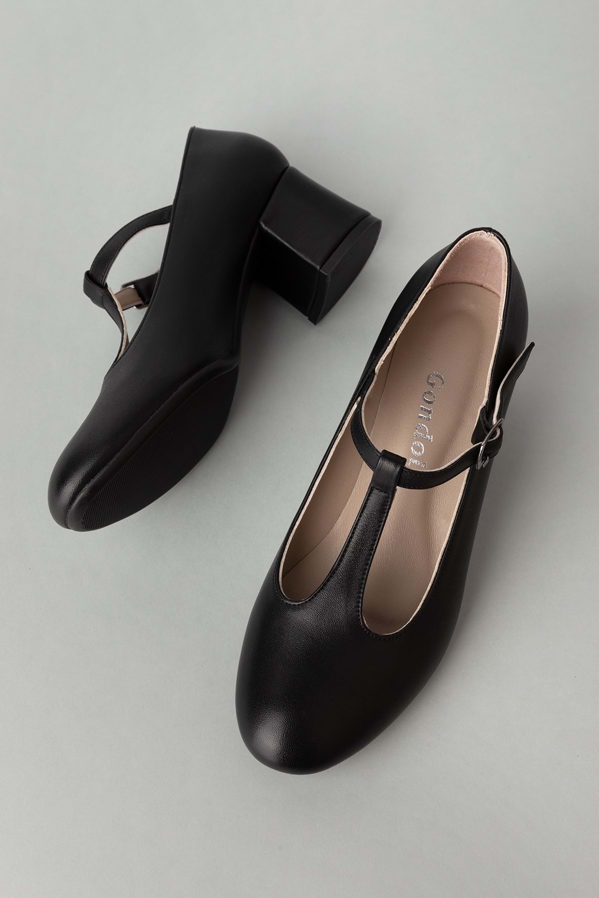 Gondol  Hakiki Deri Orta Boy Topuklu Ayakkabı vdt.20 Siyah - Görsel 6