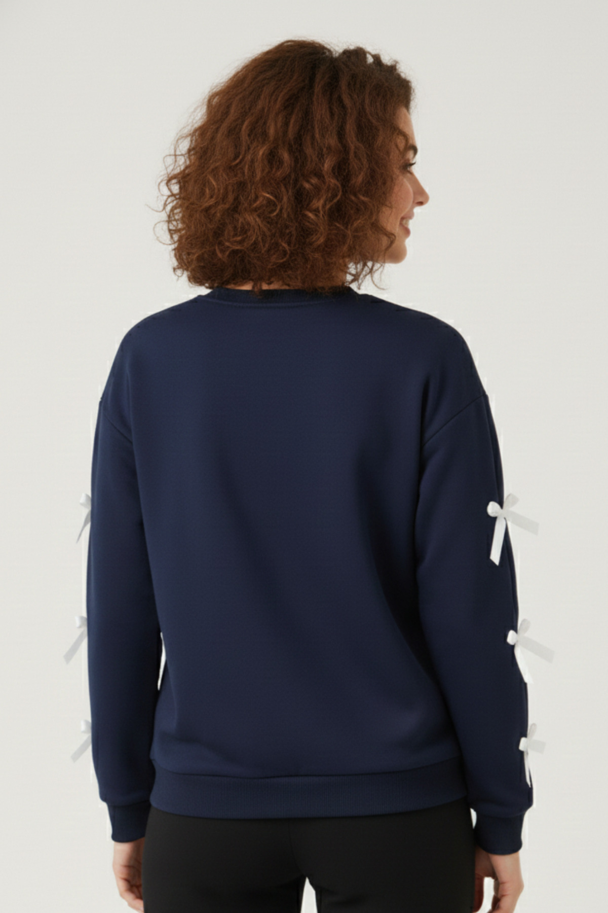 KOZİA OUTDOORS Kurdele Detaylı Kadın Bisiklet Yaka Sweatshirt Şık ve Rahat Oversize Model görsel 3