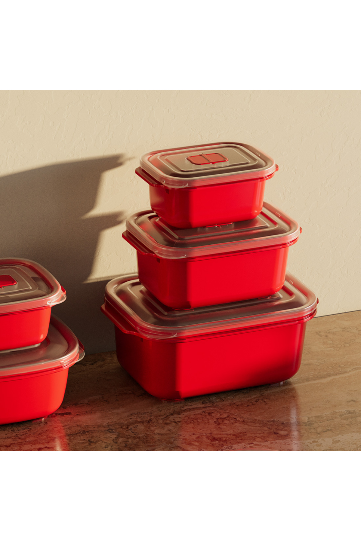 PONÇİK BEBEK 3'lü Saklama Kabı Kırmızı Renk 3 Parça Dikdörtgen Set ( 500 x 1000 x 2000 ml ) fotoğrafı 2 (önizleme)