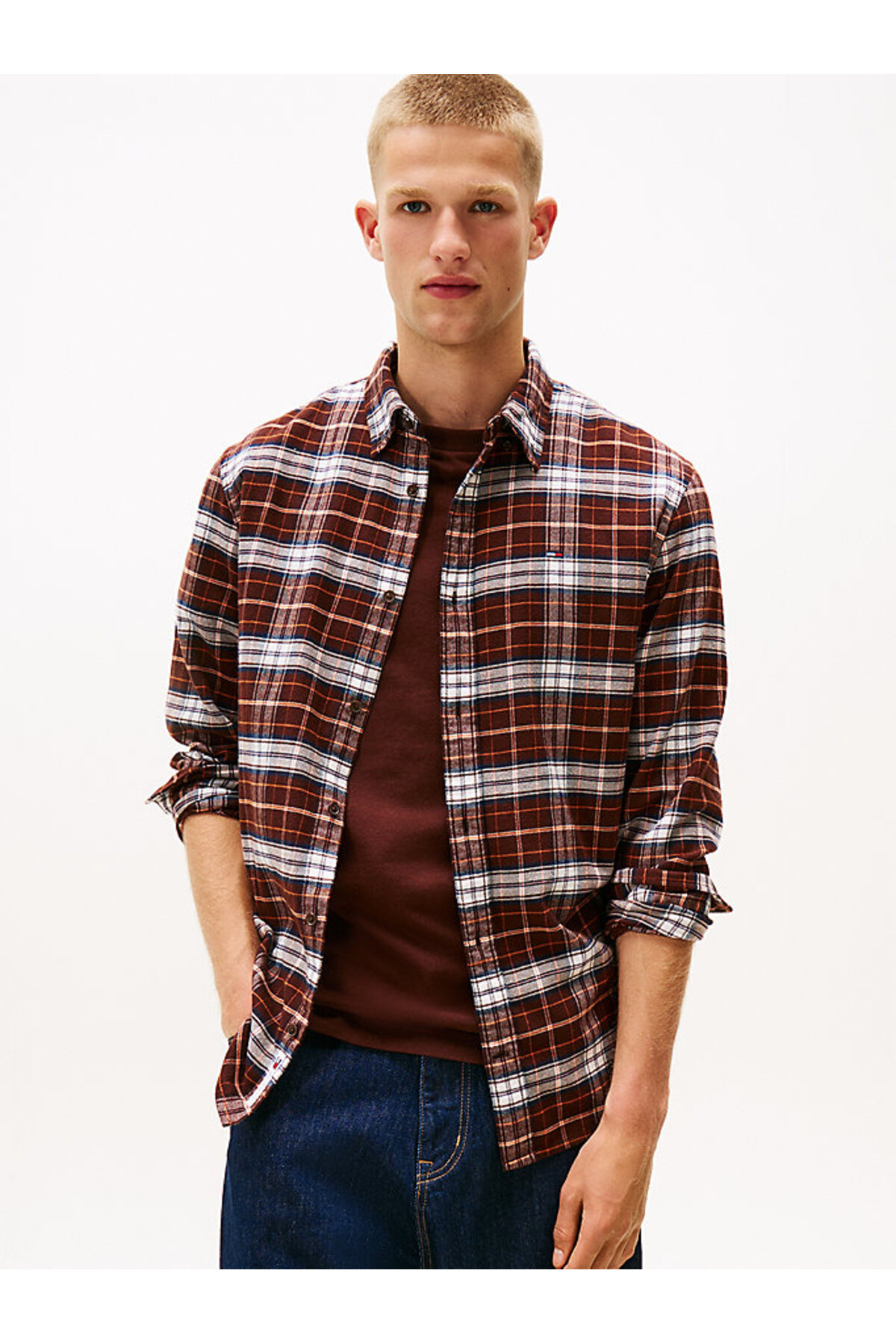 تامی هیلفیگر پیراهن مردانه قهوه‌ای (سایز بزرگ/کوچک)