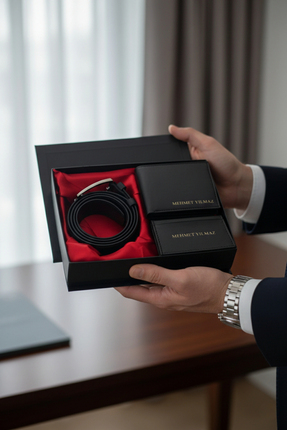 VANİLLA COLLECTİON İsim Baskılı Erkek Cüzdan Kartlık Kemer Seti Kişiye Özel K...