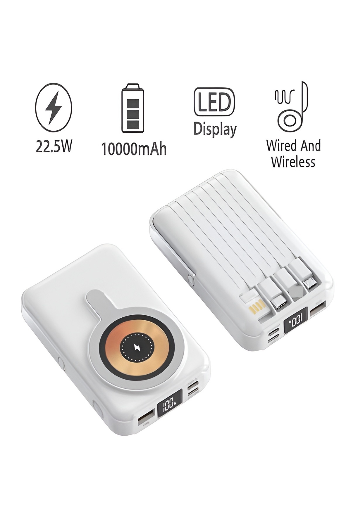 çelikwork inspiring technology 10000mAh Magsafe Kablosuz Powerbank 15W & USB 22.5W Type-C PD Hızlı Şarj Taşınabilir Güç Bankası