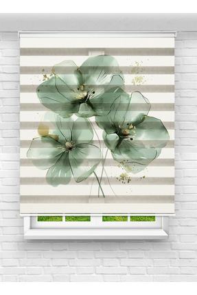 vanilyahome Pastel Yeşil Çiçekler Temalı Dijital Baskılı Zebra Stor Perde