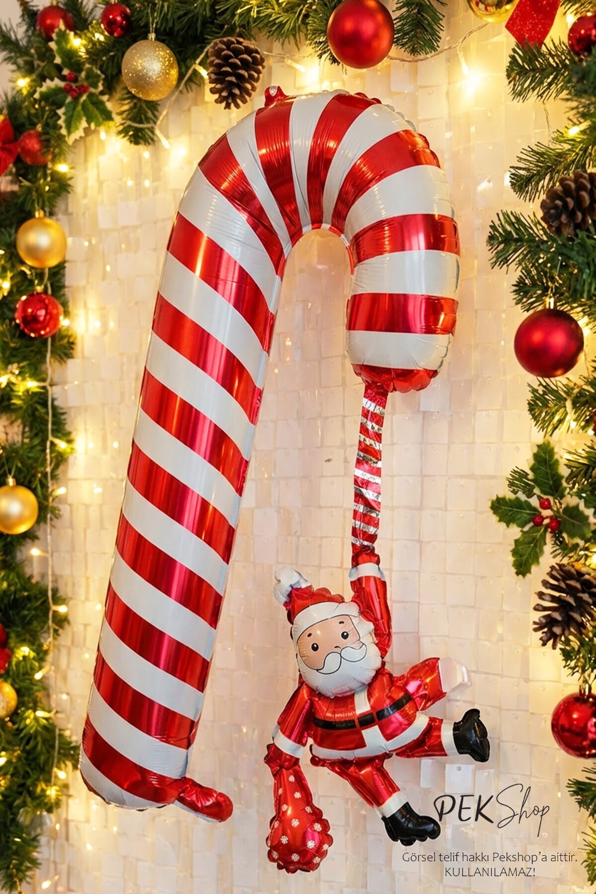 PEKSHOP Noel Babalı Baston Şeker Folyo Balon Yılbaşı Süsleme Balonu
