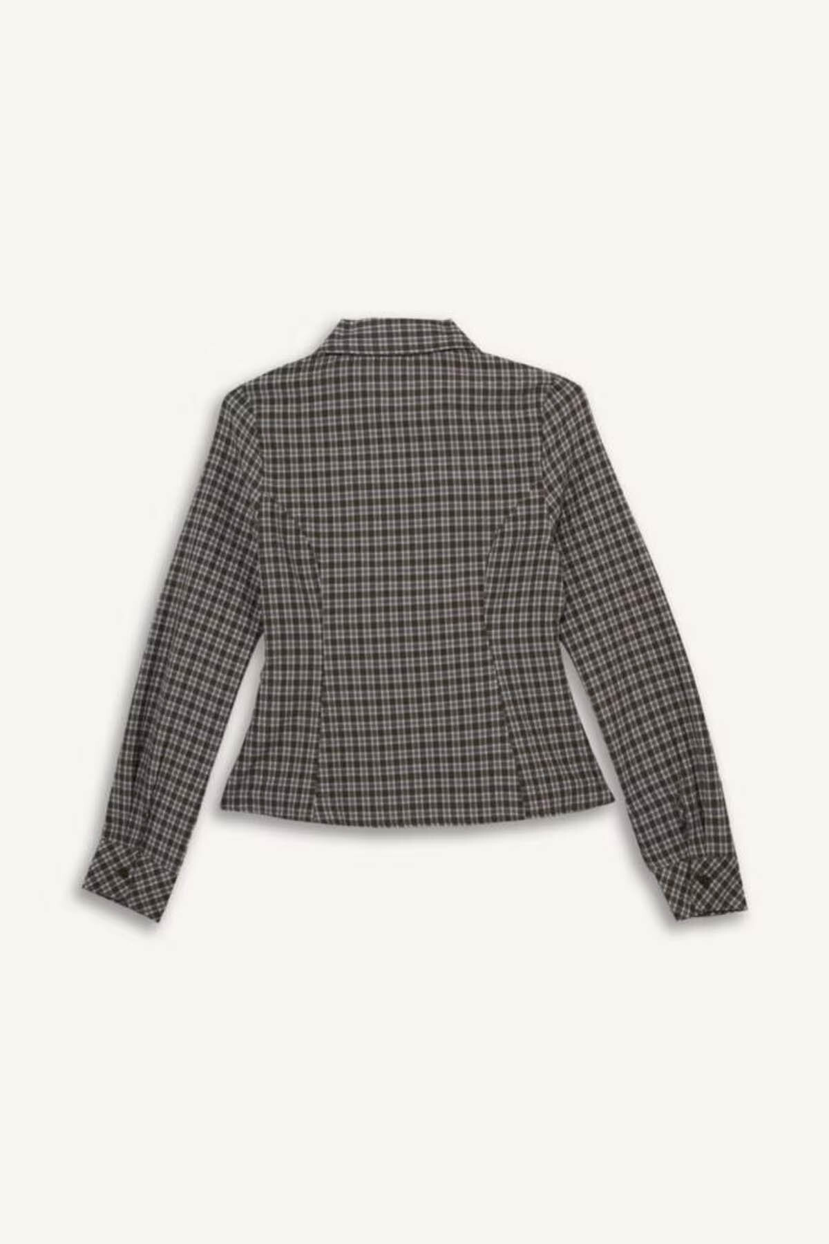 DeFacto Coool Fitted Kareli Poplin Uzun Kollu Gömlek G1046AX25AU görsel 3
