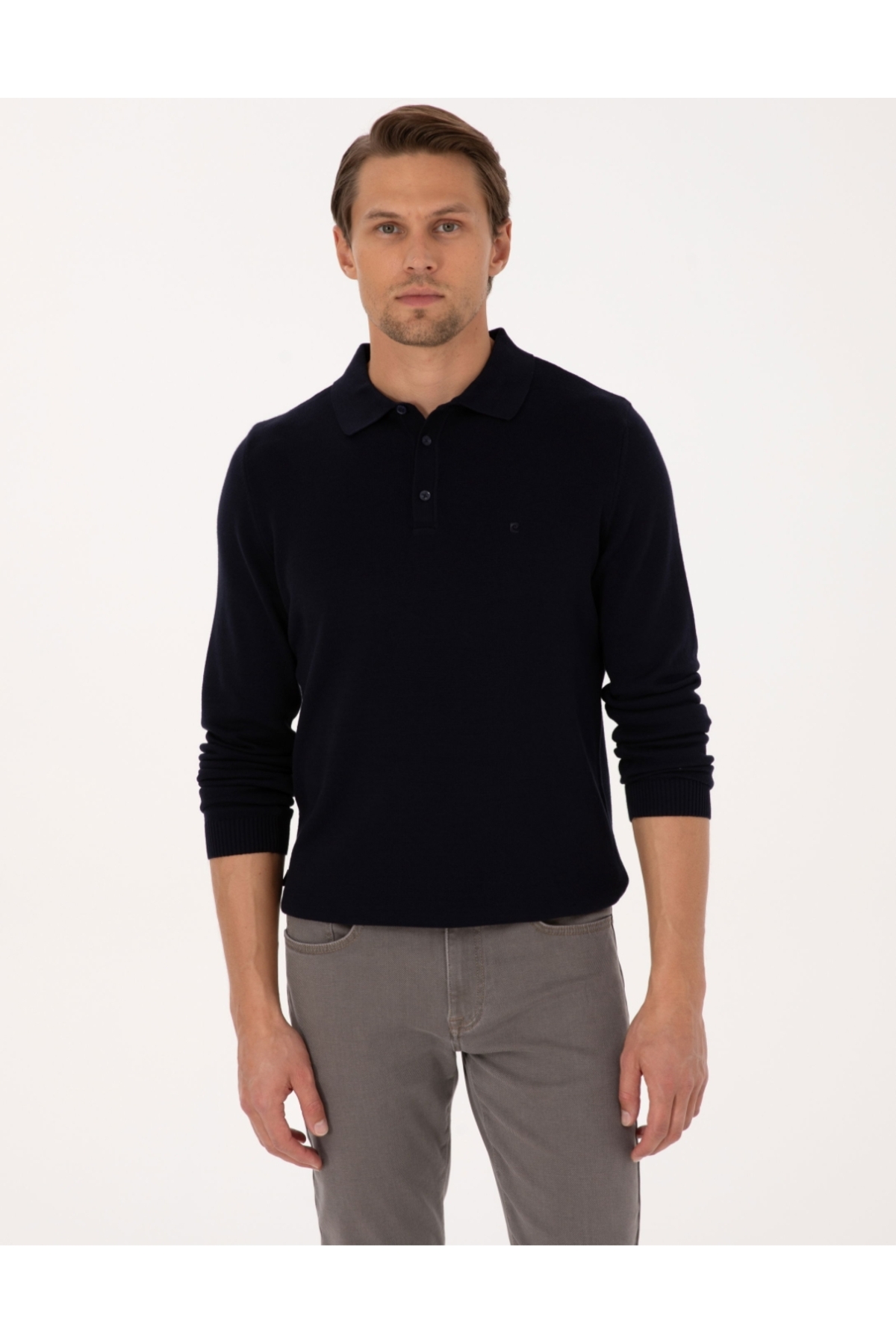 پیر کاردین ژاکت بافتنی یقه اسکی ساده یقه پولو