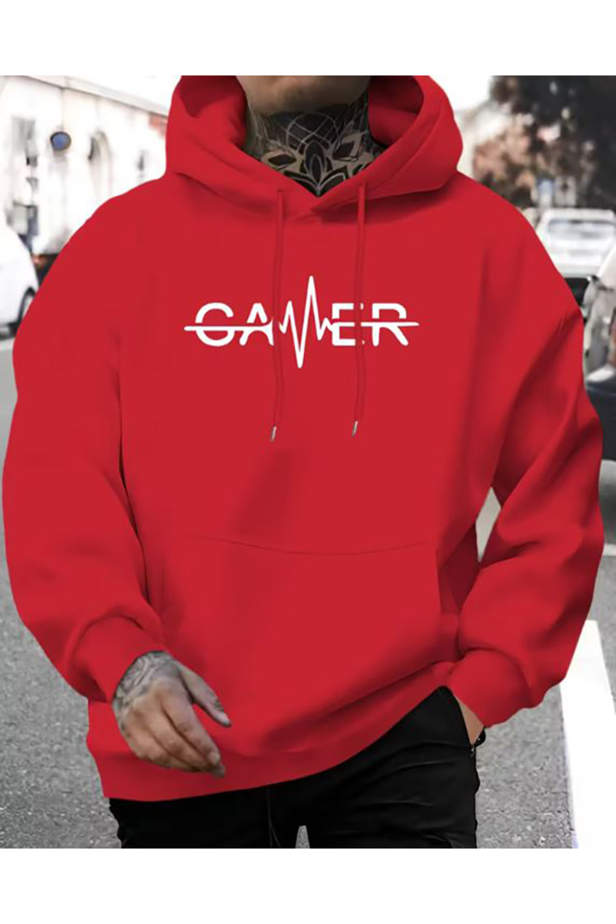 Gamer Text Detailed Hooded Sweatshirt