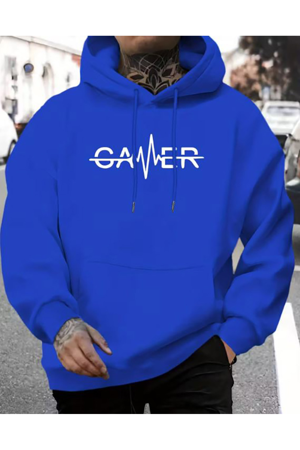 Gamer Text Detailed Hooded Sweatshirt