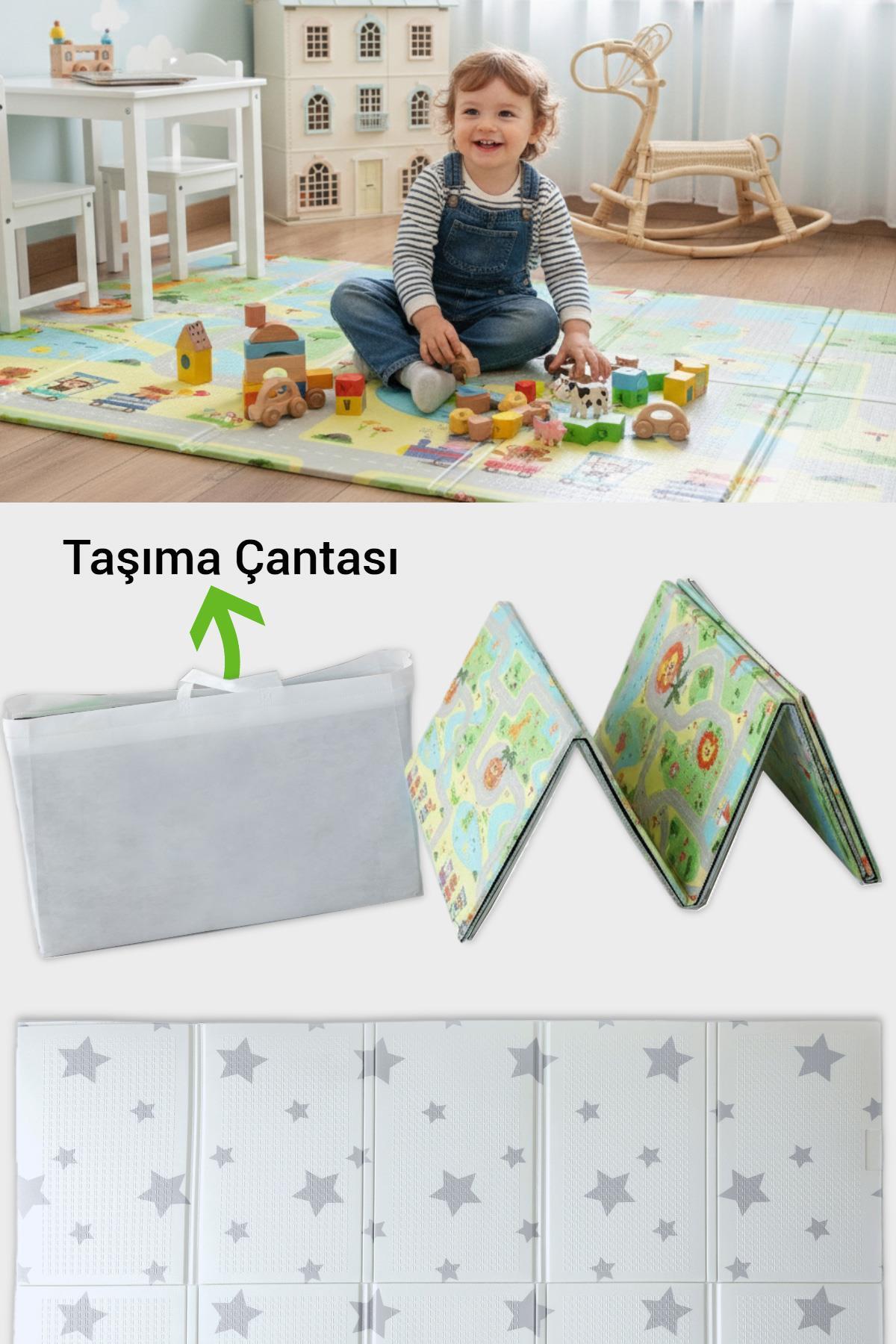 Wellgro Oyun Matı, 200x130x1 cm Çift Taraflı Katlanır Oyun Halısı fotoğrafı 3 (önizleme)