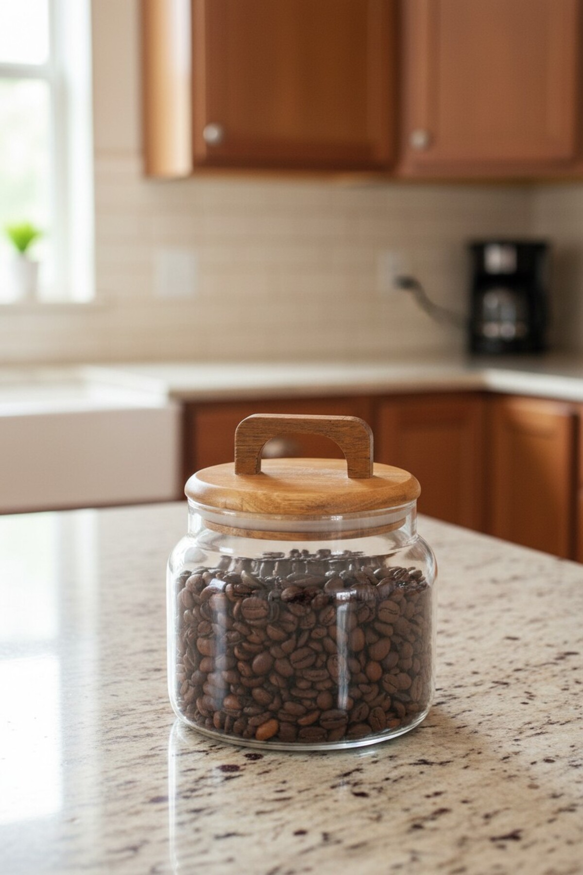 Wooden Acacia Vacuum Jar with Lid (Big Size) 800 ml