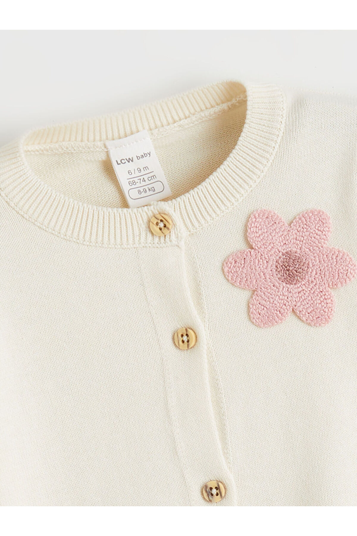 LC Waikiki Ekru Çiçek Nakışlı Kız Bebek Triko Hırka fotoğrafı 3 (önizleme)