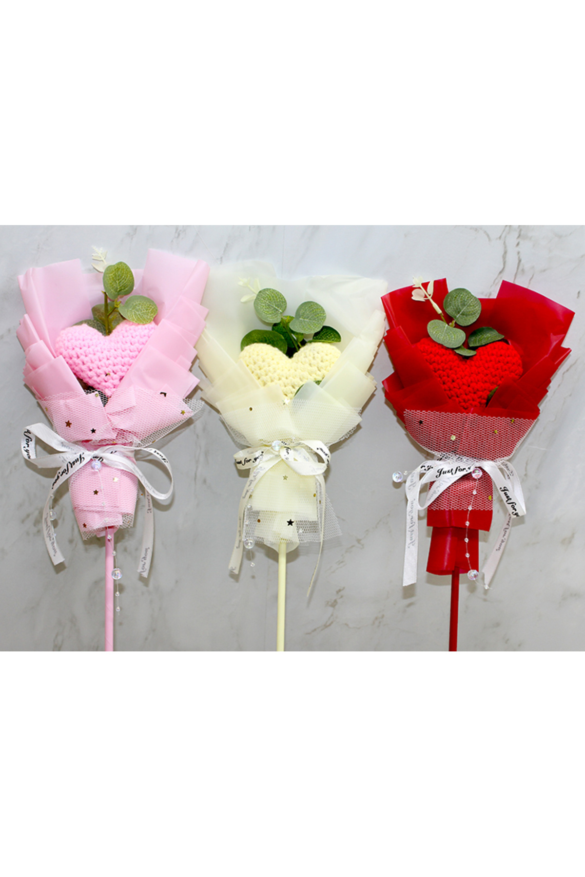 TTT.desıgn El Örgüsü Kalp Çiçeği Buketi