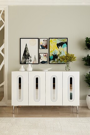 CENEYRA KA1206BS RANY120 KONSOL, KAHVE KÖŞESİ ve TV SEHPASI BEYAZ-SILVER 120cm