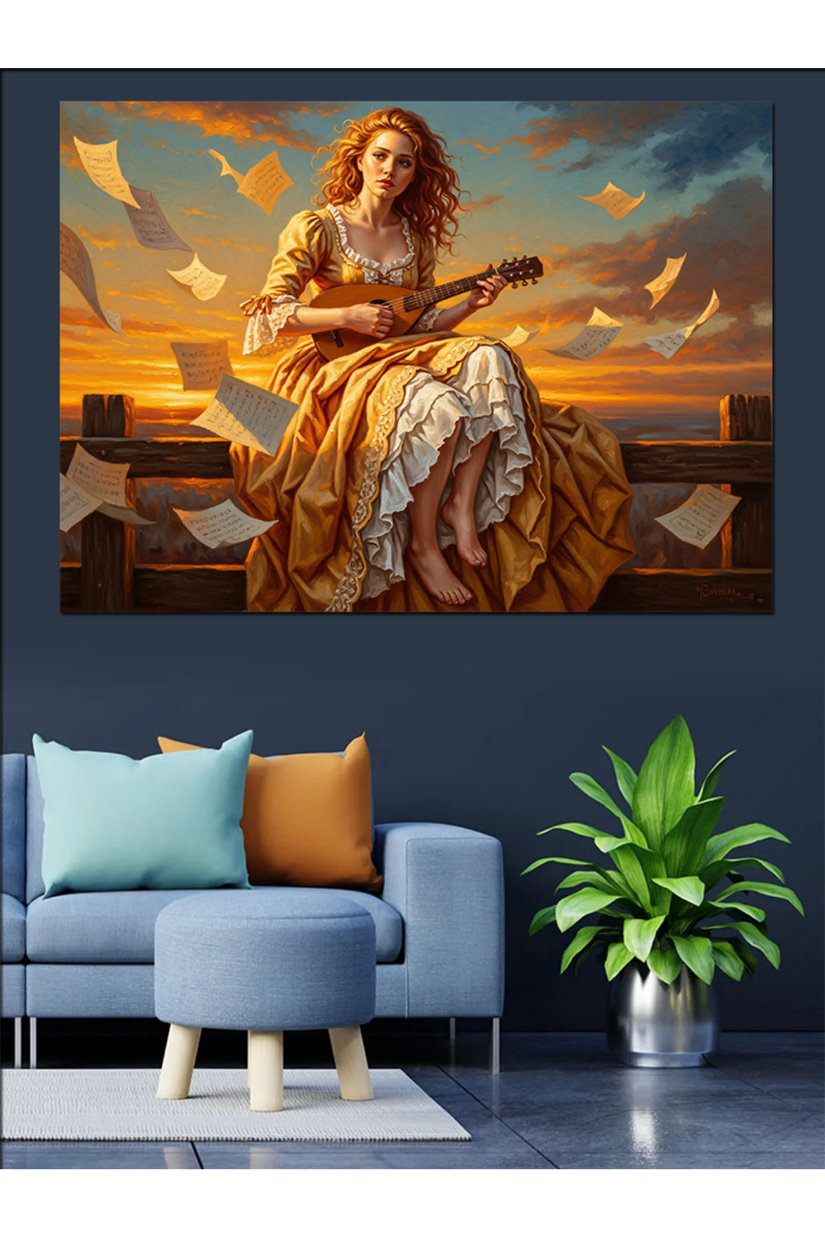 Mandolin Müzik Yüksek kaliteli yağlı boya dokulu Kanvas Canvas Tablo kanvas tablo canvas tablo duva