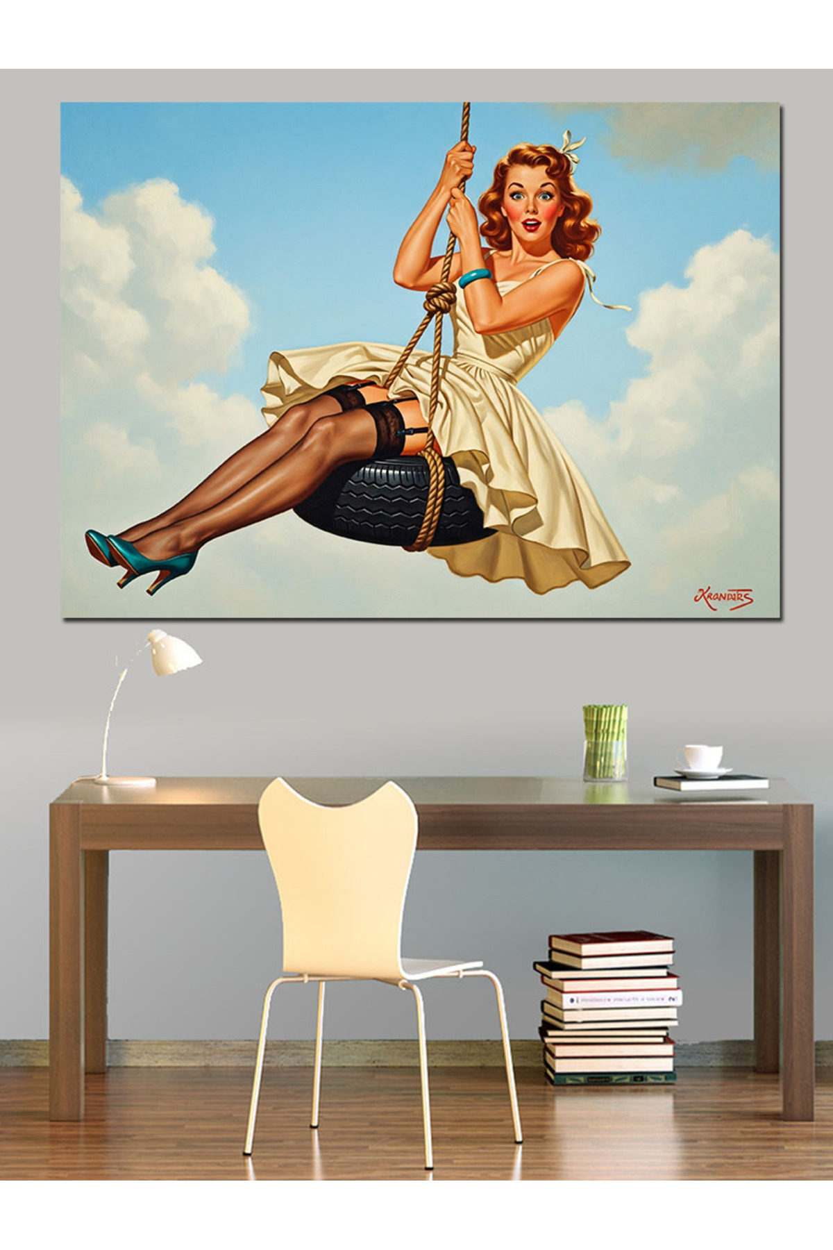 Retro Pin-Up Kızı Yüksek kaliteli yağlı boya dokulu Kanvas Canvas Tablo kanvas tablo canvas tablo d